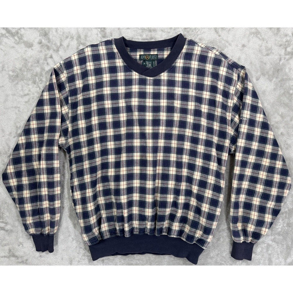 Am Player Jacket Mens M Blue Plaid Golf Pullover Nylon Lined Banded Bottom VTG